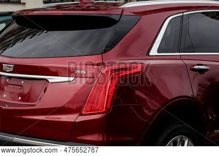 Minsk, Belarus, April 2023 - Cadillac Xt5 Dealership. Cadillac Is A Division Of American Automobile 