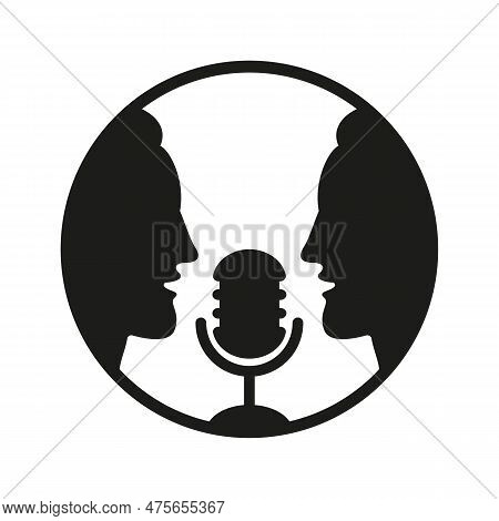 Two Men Talking Into A Microphone. Vector Illustration On White Background.