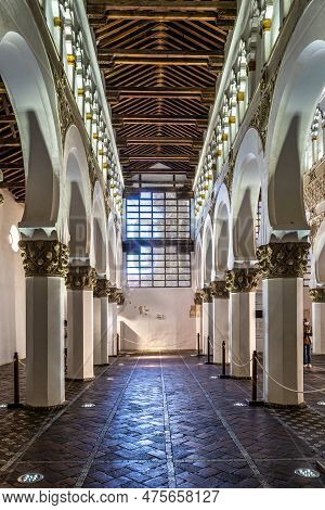 Toledo, Spain - Oct 08, 2022: White Arches At Ancient Sinagoga De Santa Maria La Blanca, Synagogue I