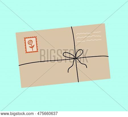 Cartoon Envelope. Closed Letter With Postmark. Receive Or Send Mail. Postal Message. Post Communicat