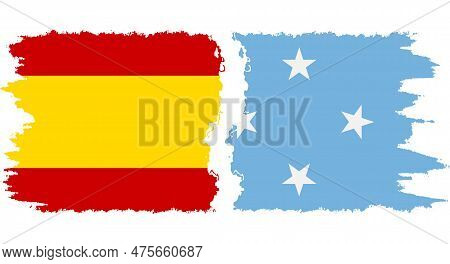 Federated States Of Micronesia And Spain Grunge Flags Connection, Vector