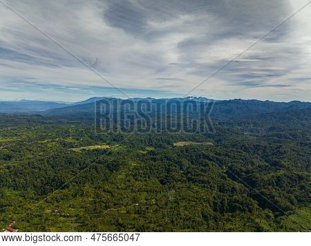 Tropical Landscape: Mountains And Farmland In The Tropics. Bukittinggi, Sumatra. Indonesia.
