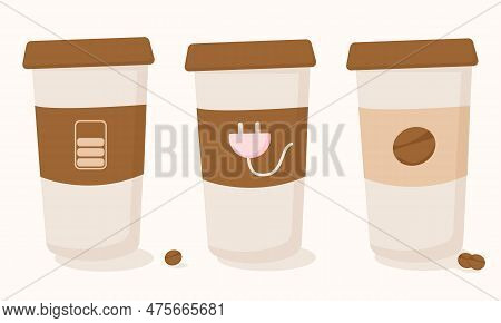 Isolated Disposable Coffee Cup Vector Icon Set