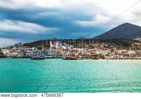 View Of The City Of Elounda On The Island Of Crete