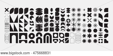 Brutalist Shapes For Swiss Minimal Style Design. Constructor Of Trendy Geometric Postmodern Primitiv
