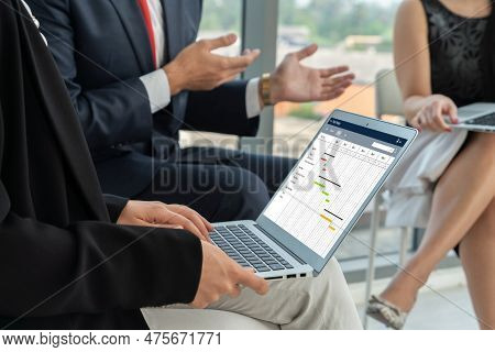 Project Planning Software For Modish Business Project Management On The Computer Screen Showing Time