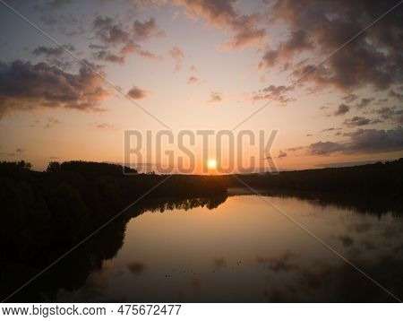 Sun Rising Over A Lake In France Close To Paris