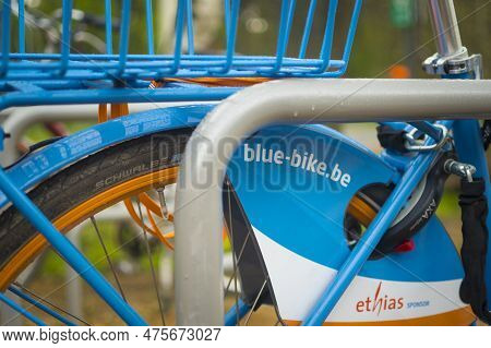 Closeup Shot Of Blue-bike Bike Sharing And Rental