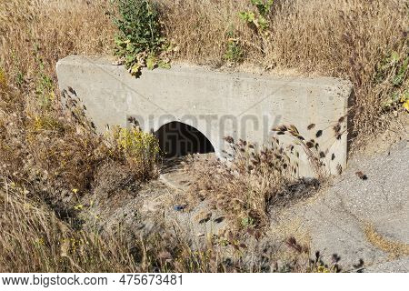Dry Culvert For Water Drainage Under Roadway.