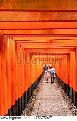 Kyoto, Japan - March 26, 2023: Red Torii Gates At Fushimi Inari Taisha, A Shinto Shrine In Japan