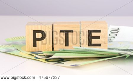 Pte - Text On Wood Cubes With Euro Bills