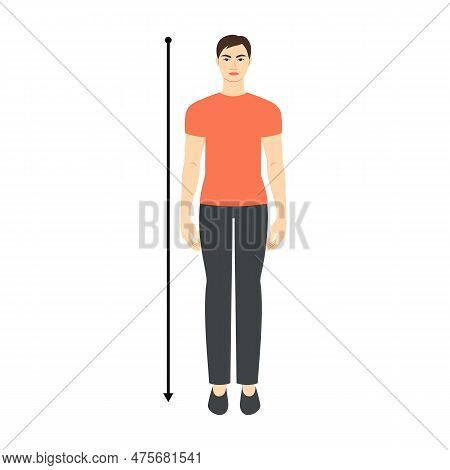 Men To Do Height Measure Body With Arrows Fashion Illustration For Size Chart. Flat Male Character F