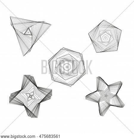 3d Three Dimensional Shapes Grid. Decorative Elements Template. Design Element. Science 3d Icon Set.