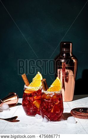 Negroni Mezcalito Cocktail Drink With Mexican Mezcal, Vermouth, Bitter, Herbal Liqueur, Orange, Cinn