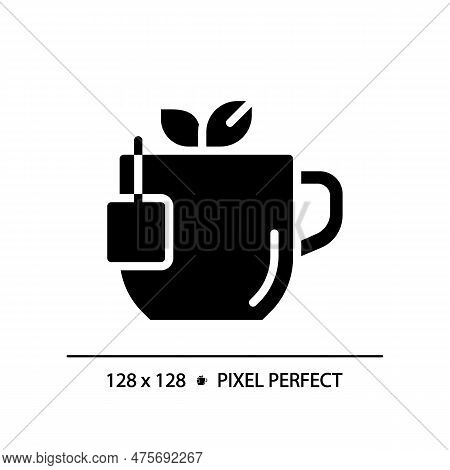 Tea Pixel Perfect Black Glyph Icon. Comforting Hot Drink. Warm Beverage. English Breakfast. Herbal I