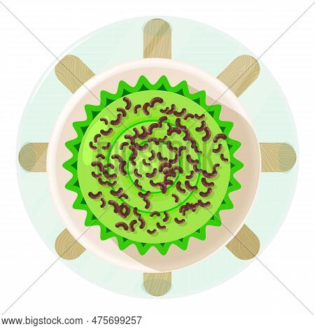 Spinach Cake Icon Isometric Vector. Homemade Spinach Cake On Round Glass Table. Dessert, Sweet Food,