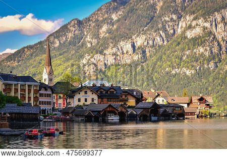 Hallstatt, Austria - May 3, 2013: Hallstatt Village In Alps, Austria. Hallstatt Is Historical Villag