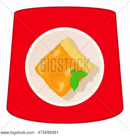 Apricot Cheesecake Icon Isometric Vector. Apricot Cake On Red Plastic Table Icon. Dessert, Sweet Foo