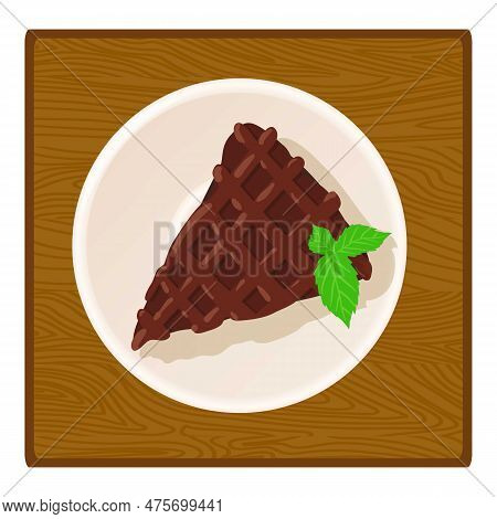 Chocolate Dessert Icon Isometric Vector. Chocolate Cake Piece On Wooden Table. Dessert, Sweet Food, 