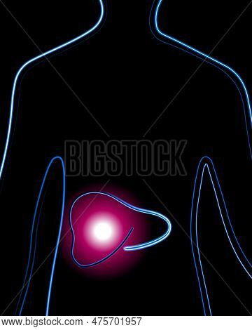 Vector Isolated Illustration Of Liver Diseases. Concentration Of Pain In The Liver. Diagnosis Of The