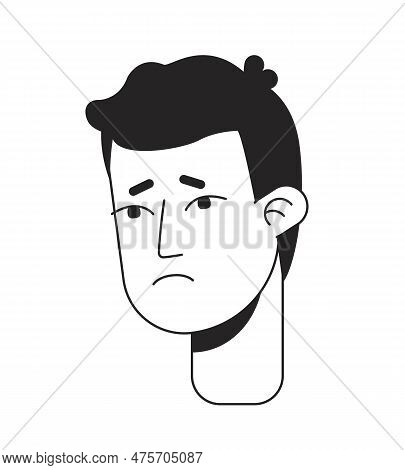Young Man Feeling Downhearted Flat Line Monochromatic Vector Character Head