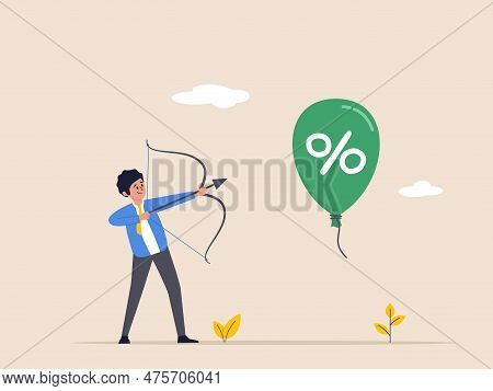 Beat Inflation Concept. Economic Risk Or Investment Bubble. Businessman Shoots Balloons With An Arro