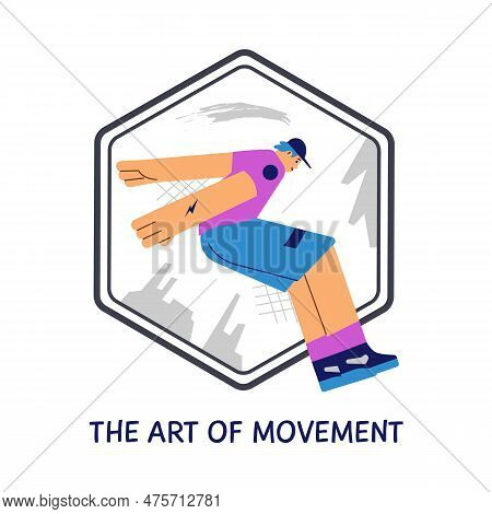 Parkour Concept Icon, Teenager Jumping - Flat Vector Illustration Isolated On White Background.