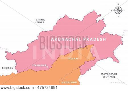 State Of Arunachal Pradesh India With Capital City Itanagar Hand Drawn Vector Map