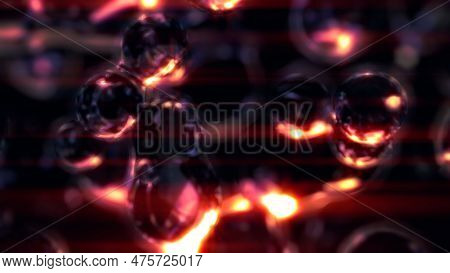 Orange Lighting Diaphanous Liquid Bulbs On Black Backdrop - Abstract 3d Rendering
