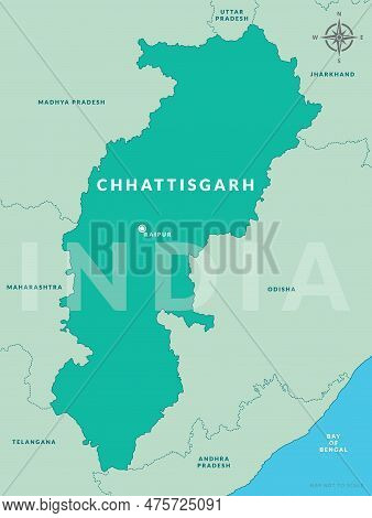 State Of Chhattisgarh India With Capital City Raipur Hand Drawn Vector Map