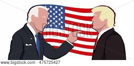 Illustration Of Joe Biden In Front Of Donald Trump. Us Presidential Election Illustration