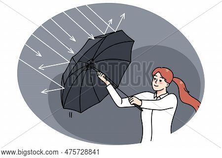 Successful Businesswoman Use Umbrella Protect From Rain. Concept Of Investment And Profit. Stock Exc