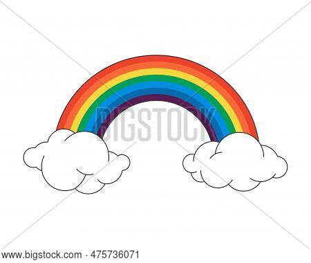 Retro Groovy Hipster Rainbow With Cloud. Psychedelic Hippie Colorful Clip Art. Vintage Hippy Style C