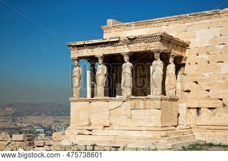 Dating To The 6th Century Bc,  Caryatid On The Acropolis Of Athens By A Nice Summer Day
