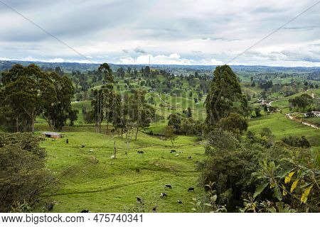Beautiful Antioquia Landscape With Green Mountains - Entrerrios, Colombia.