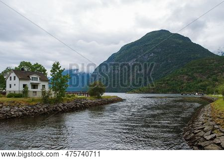 Hellesylt, Small Village In Norway Located Close To Geiranger Fjord. July 2019