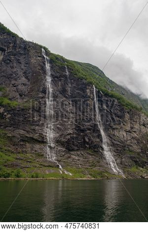 The Seven Sisters Waterfall In Geiranger, Norway. July 2019