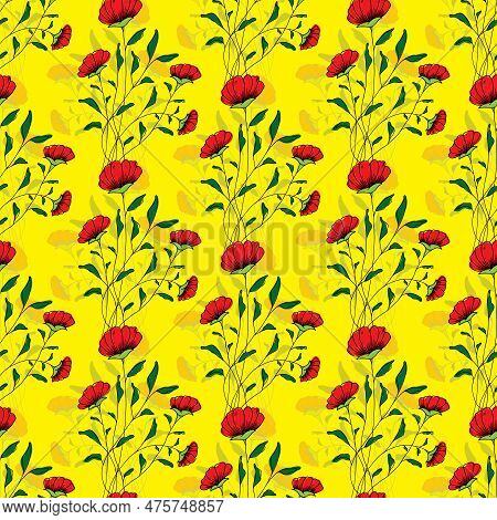 Vector Hand-drawn Flower Repeats Seamless Pattern Background. Digital Textile Print. Vector Illustra