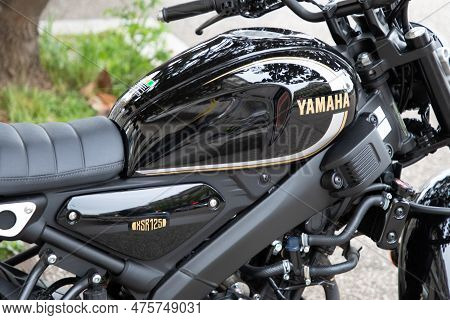 Lyon , Aura France - 04 24 2023 : Yamaha Xsr 125 Motorcycle Logo Sign And Brand Text On Motorbike Ne
