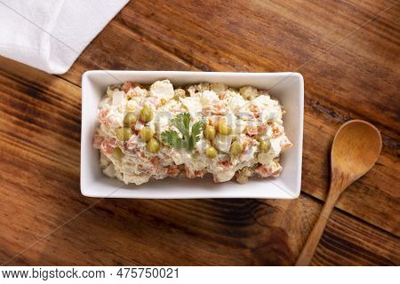 Russian Salad, Also Known As Olivier Salad. Very Popular Dish In Several Countries, The Main Ingredi