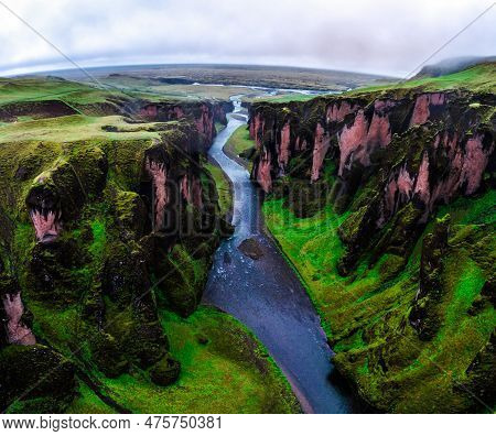 Unique Landscape Of Fjadrargljufur In Iceland. Top Tourism Destination. Fjadrargljufur Canyon Is A M