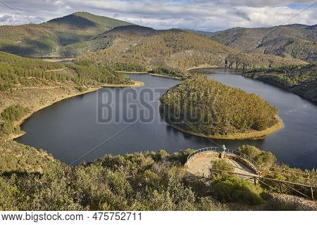 Melero Meander Mountain And River Landscape In Extremadura, Spain