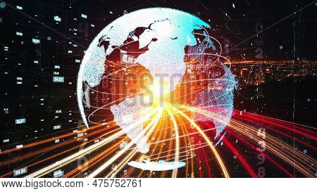 Futuristic Global Network And Tacit Digital Data Transfer 3d Graphic . Concept Of Smart Digital Tran