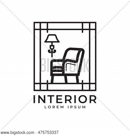 Interior Logo Design Home Decoration Sofa Chair Furniture Concept Outline Style, Interior Logo Desig