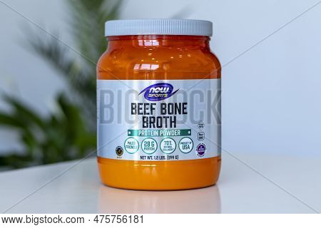 Irpen, Ukraine, April 20 20223, Now Foods Sports Beef Bone Broth Protein Powder, Illustrative Editor