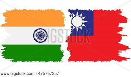 Taiwan And India Grunge Flags Connection, Vector