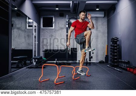 High Skip On Warming Up Functional Training. Warming Up The Muscles Of The Whole Body And Jumping Si