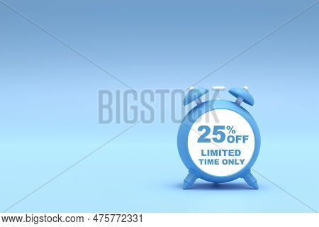 3d Rendering. 25 Percent Limied Time Offer With Freespace For Texting On Pastel Blue Background. Spe