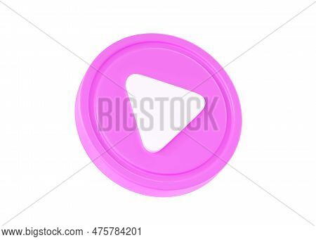 Play Button 3d Render Flying Icon - Video Or Music Circle With Arrow, Round Sound Sign For Tv And Ca