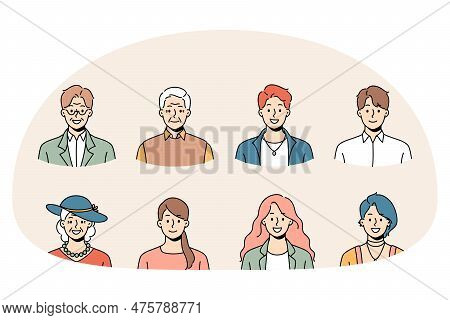 Set Of Diverse People Of Different Ages And Genders Profile Pictures. Collection Of Smiling Young An
